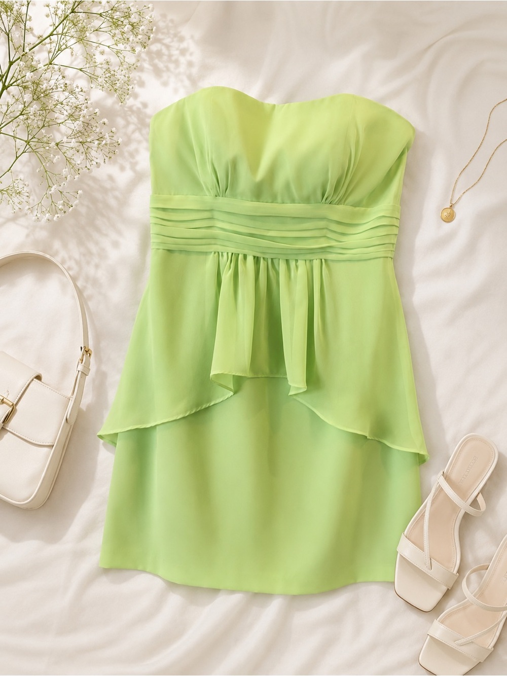 Alfred Angelo Pistachio Strapless Chiffon Party Dress US 12 Wedding Prom